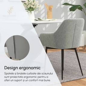 HOMCOM Set 2 Scaune de Dining Tapițate cu Brațe și Picioare din Oțel pentru Sufragerie, 54x57x80 cm, Gri Închis | Aosom Romania