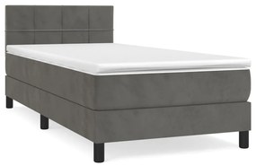 3141282 vidaXL Pat box spring cu saltea, gri închis, 90x200 cm, catifea