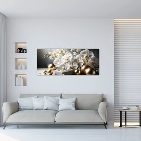 Tablou - Orhidee și bile aurii (120x50 cm)