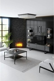 Mobilier living CHROME LINE, gri antracit/negru, PAL melaminat/metal,