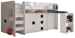 Pat multifuncțional 90 cm Toreno 1 (Alb + alb lucios + mânere negru lucios). 1083310