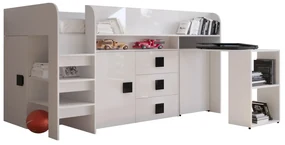 Pat multifuncțional 90 cm Toreno 1 (Alb + alb lucios + mânere negru lucios). 1083310