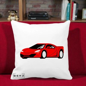 Perna Personalizata Masina Sport Rosie Grafic, 40x40 cm, Alba Mata, Husa Detasabila, Perna Inclusa, BEKZ®