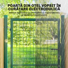 Outsunny Poartă de Grădină din Oțel 97x200 cm, Poartă cu Încuietoare, 3 Chei, Mâner și 2 Stâlpi | Aosom Romania