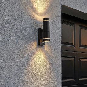 Lampă modernă de perete pentru exterior neagră cu 2 lumini IP44 cu senzor de mișcare - Dubbla