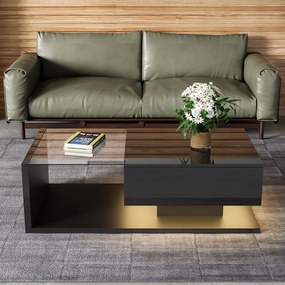 Măsuță de Cafea Modernă cu Raft din Sticlă și Efecte LED, 105x55x32,5 cm, Negru