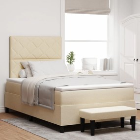 vidaXL Pat Box Spring cu Saltea și Bancă Crem 120x200 cm Țesătură