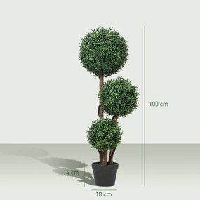 HOMCOM Bilă de buxus artificial cu trei bile, plantă artificială, plantă artificială cu trunchi din lemn în ghiveci, 30 x 30 x 100 cm, Verde | Aosom Romania