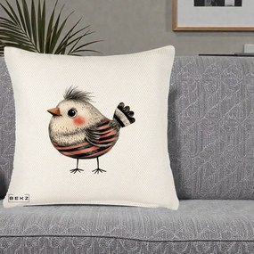 Perna Decorativa Pui Expresiv Dungi Negru-Rosu, 40x40 cm, Crem Reliefat, Husa Detasabila, Perna Inclusa, BEKZ®