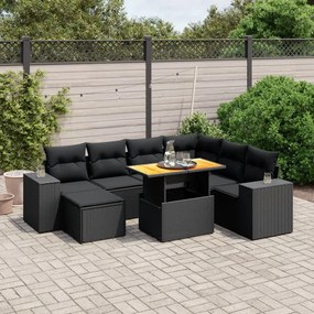 vidaXL Set mobilier de grădină cu perne, 8 piese, negru, poliratan