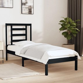 Cadru de pat Small Single 2FT6, negru, 75x190 cm, lemn masiv Negru, 75 x 190 cm