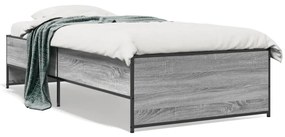 845244 vidaXL Cadru de pat, gri sonoma, 90x200 cm, lemn prelucrat și metal