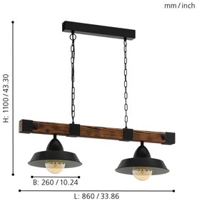 Candelabru pe lanț Eglo OLDBURY 44085, 2xE27/60W/230V
