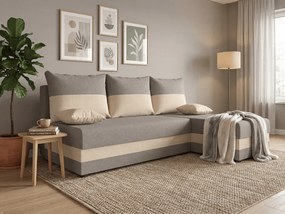 Coltar extensibil de colt VALERIO SLIM, gri deschis/bej, reversibil, 200x140 cm + 2 perne GRATUIT