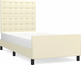 vidaXL Cadru de pat cu tăblie, crem, 90x200 cm, piele ecologică