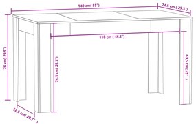 Masa de bucatarie, alb si stejar sonoma, 140x74,5x76 cm, PAL 1, alb si stejar sonoma