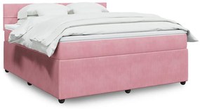 vidaXL Pat box spring cu saltea, roz, 180x200 cm, catifea