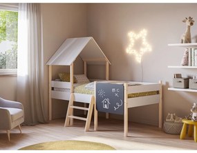 Pat pentru copii alb de tip casă/înalt din lemn de pin 90x190 cm Mint – Marckeric