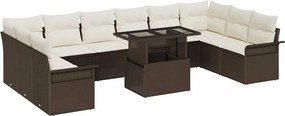 vidaXL Set de canapele pentru grădină cu pernă 11 pcs Maro Poli Rattan