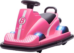 AIYAPLAY Autoscooter pentru copii, rotire 360°, volan, lumini LED, funcție muzică, 3-8 ani, Roz | Aosom Romania