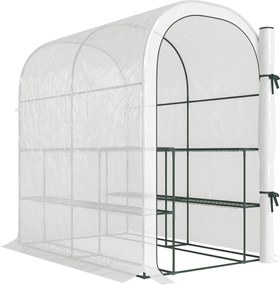 Outsunny Seră de Grădină cu Rafturi și Ușă Rulabilă, Seră pentru Grădină cu Cadru din Oțel, Acoperiș din PE Anti-UV, pentru Legume, Flori și Plante, 123x187x189 cm, Alb | Aosom Romania