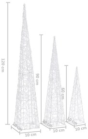 Set conuri decorative cu LED-uri, alb rece, 60 90 120 cm, acril 1, Alb rece, 60 90 120 cm
