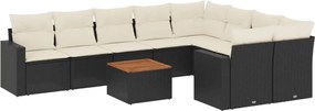 vidaXL Set canapele de grădină cu perne, 10 piese, negru, poliratan