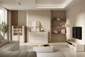 Vitrină Amilio 100 cm - cashmere / stejar uleiat / mânere stejar deschis