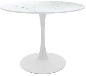 Masa Bucatarie/Dining Brox Rotunda MDF Finisaj Marmura Alba Diametru 100 Cm