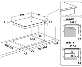 Plita vitroceramica cu inductie incorporabila Whirlpool WF S5060 CPBF, 7200W, 4 zone, 18 trepte, Chef Control, FlexiCook, Negru