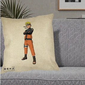 Perna Personalizata Naruto Uzumaki Portret Complet, 40x40 cm, Crem, Husa Detasabila, Perna Inclusa, BEKZ®