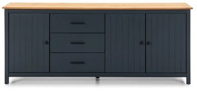 Comodă albastru-închis din lemn masiv de pin 190x80 cm Miranda – Marckeric