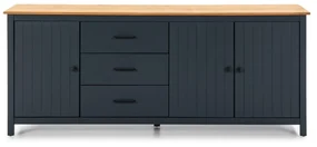Comodă albastru-închis din lemn masiv de pin 190x80 cm Miranda – Marckeric