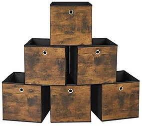 Set 6 cutii depozitare, 30 x 30 x 30 cm, carton / textil, maro, Songmics
