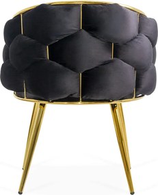 Scaun living negru din catifea cu picioare aurii BUC 251