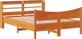 vidaXL Cadru de pat cu tăblie, maro ceruit, 140x190 cm, lemn masiv pin