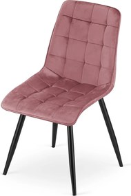Scaun de sufragerie SPLIT VELVET cu picioare negre, roz inchis