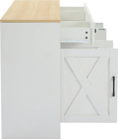 Bufet modern în design scandinav-industrial, cu 3 sertare și 4 uși, 160x37x75 cm, Alb