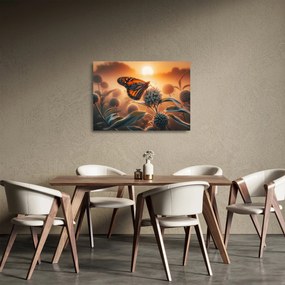 Tablou pe sticlă – Fluture în soare apunând (70x50 cm)