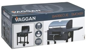 Grătar și afumătoare pe cărbuni VAGGAN, cu capac, termometru și spațiu de depozitare, 92 x 46 x 96 cm, negru