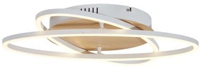 Plafonieră albă cu lemn, cu LED, cu 2 lumini, cu dimmer în 3 trepte - Kane