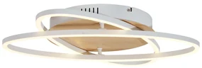 Plafonieră albă cu lemn, cu LED, cu 2 lumini, cu dimmer în 3 trepte - Kane