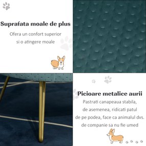 Canapea pentru pentru mini caini si pisici cu 4 picioare metalice aurii, catifea, 41,5x41,5x36,5cm PawHut | Aosom RO