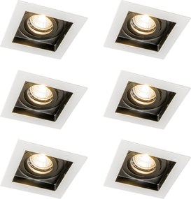 Set de 6 spoturi încastrate moderne albe cu negru reglabil - Carree