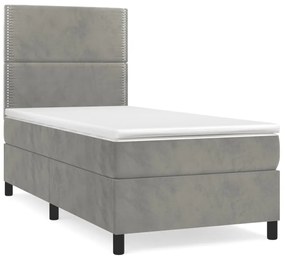 3142929 vidaXL Pat box spring cu saltea, gri deschis, 80x200 cm, catifea