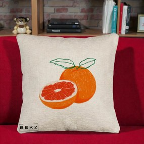 Perna Decorativa Grepfrut Citrus, 40x40 cm, Bej Canapea, Husa Detasabila, Perna Inclusa, BEKZ®