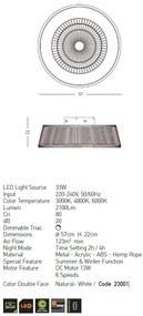 Lustra LED cu Ventilator si telecomanda Rustic alb/ natural