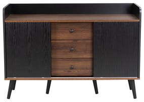 Comodă cu 3 sertare, uși glisante în dungi, 117,5x39,5x80 cm, Negru
