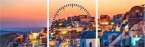 Tablou - Santorini în amurg (cu ceas) (90x30 cm)