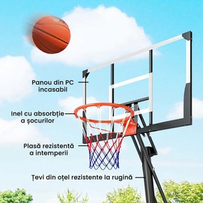 SPORTNOW Coș de Baschet Portabil pentru Exterior, Reglabil 2,45-3,05 m, Panou Rezistent la Șocuri, Reglare cu Manivelă | Aosom Romania